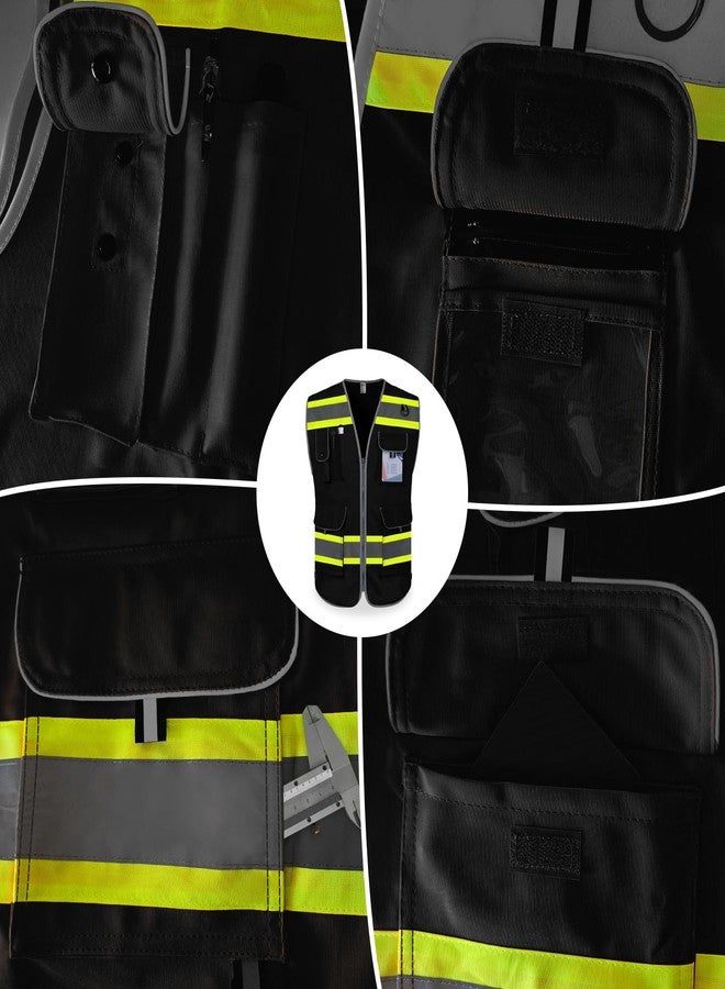 TCCFCCT Hi Vis Vest 9 Pockets High Visibility Reflective Safety Vest for Men Women, Construction Work Vest with Fluorescent Yellow Extend Edge, Durable to Use, Meets ANSI/ISEA, (DB-Black, Medium) - Image 4